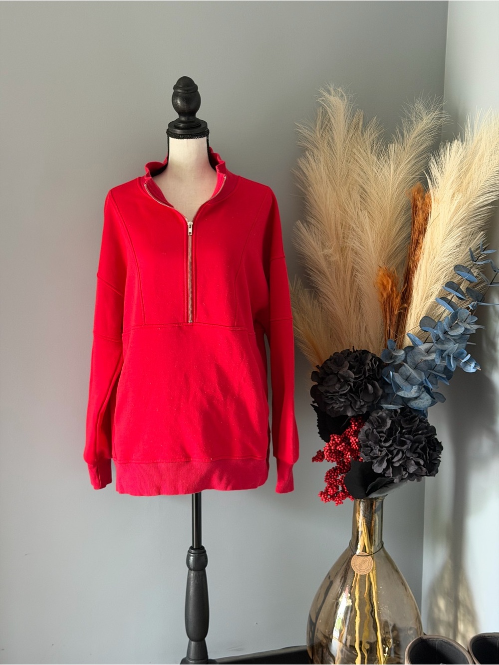 Women’s Red Quarter-Zip Pullover Sweatshirt